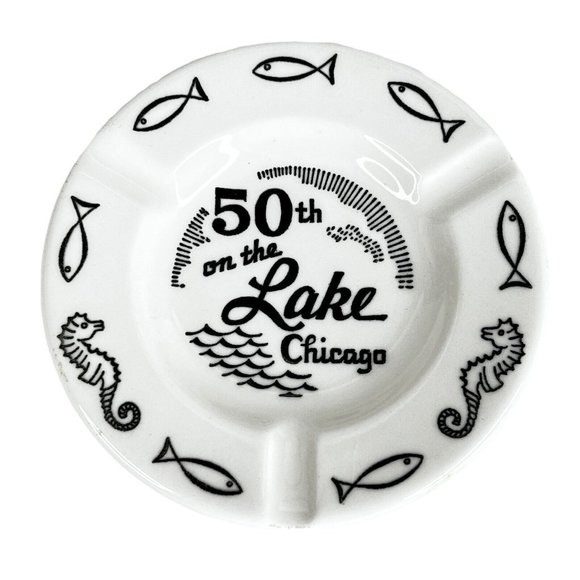 Royal China Other - 50th On The Lake Chicago Ashtray Royal China Black White Nautical Souvenir USA